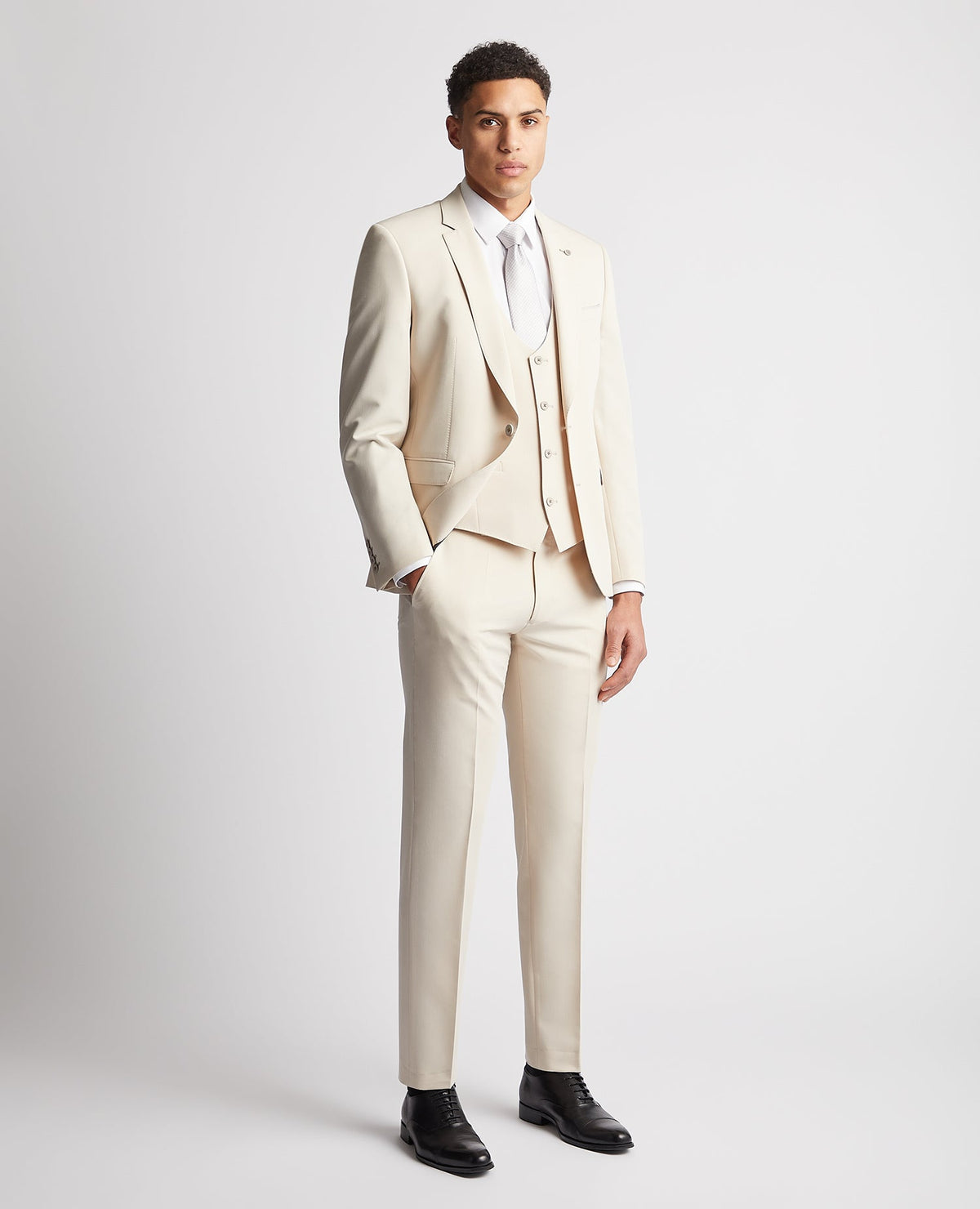 Man wearing a sand Slim Fit Mix and Match Suit