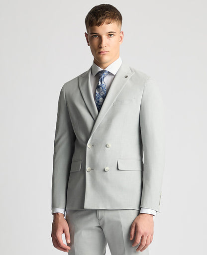 Man wearing a grey Slim Fit Stretch Double Breasted Suit Jacket