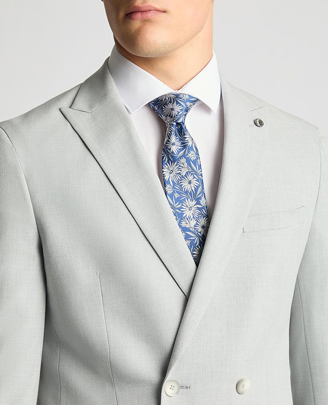 Man wearing a grey Slim Fit Stretch Double Breasted Suit Jacket
