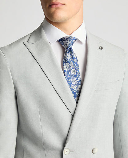 Man wearing a grey Slim Fit Stretch Double Breasted Suit Jacket