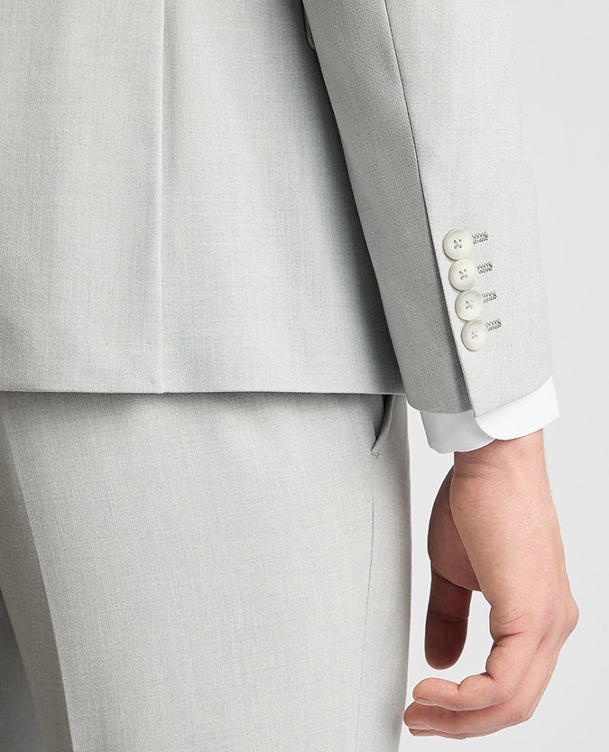 Man wearing a grey Slim Fit Stretch Double Breasted Suit Jacket