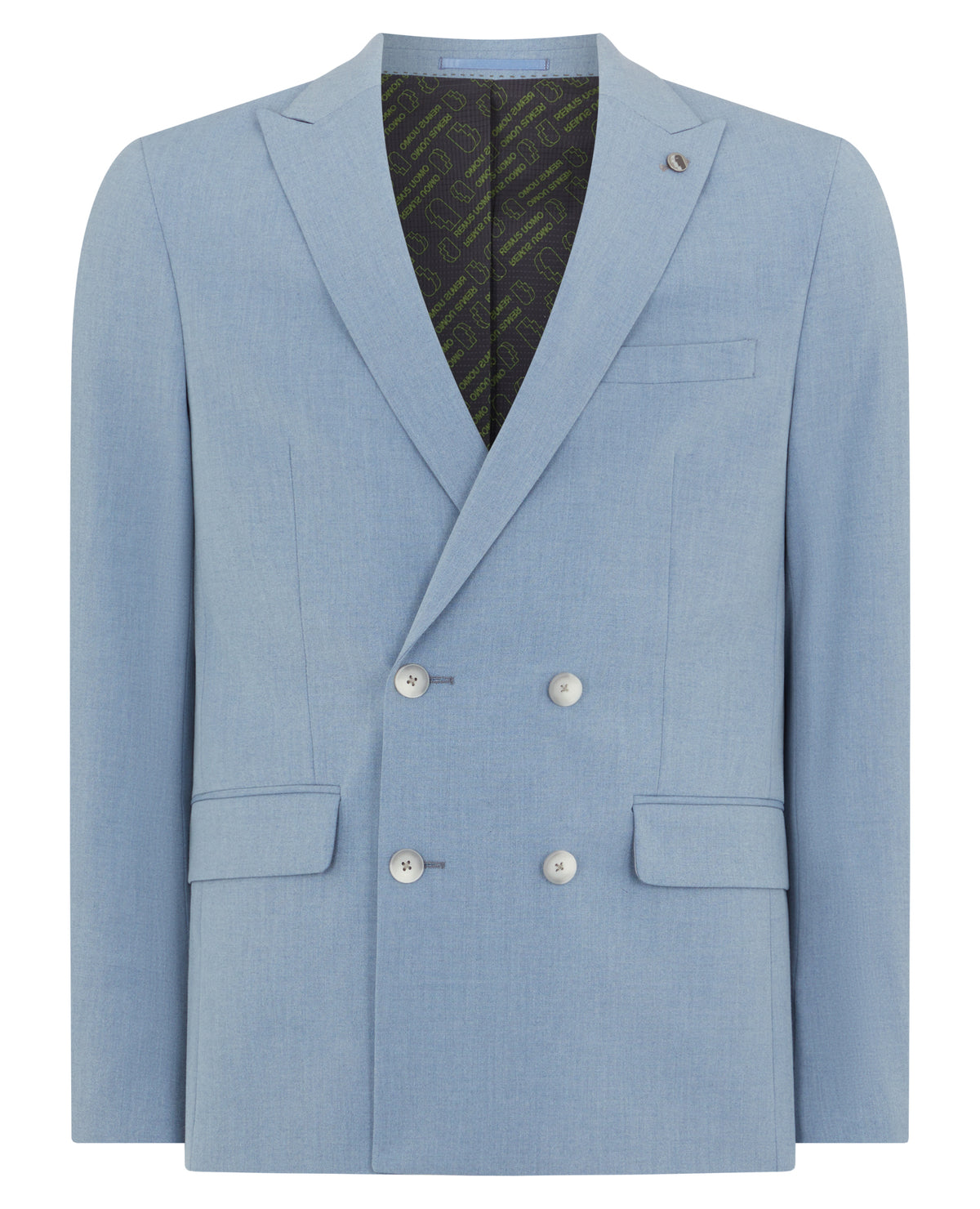 Man wearing a blue Slim Fit Stretch Double Breasted Suit
