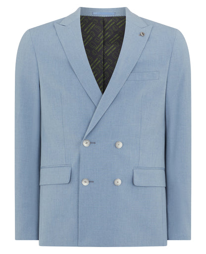 Man wearing a blue Slim Fit Stretch Double Breasted Suit