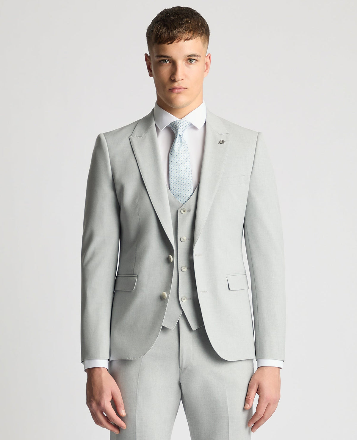 Man wearing a grey Slim Fit Stretch Suit