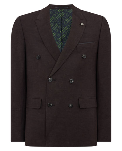 Man wearing a black Slim Fit Double-Breasted Linen-Blend Suit Jacket