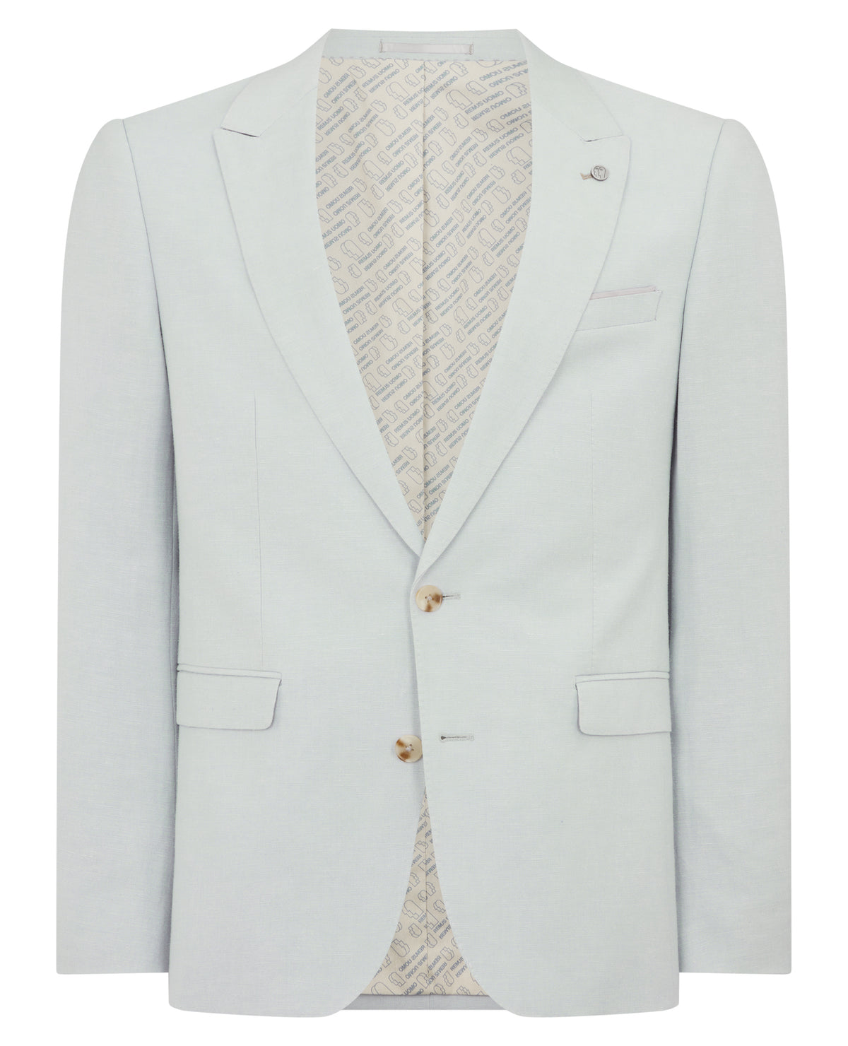 Man wearing a blue Slim Fit Linen-Blend Suit Jacket