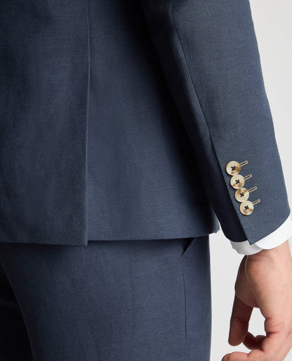 Man wearing a blue Slim Fit Linen-Blend Suit