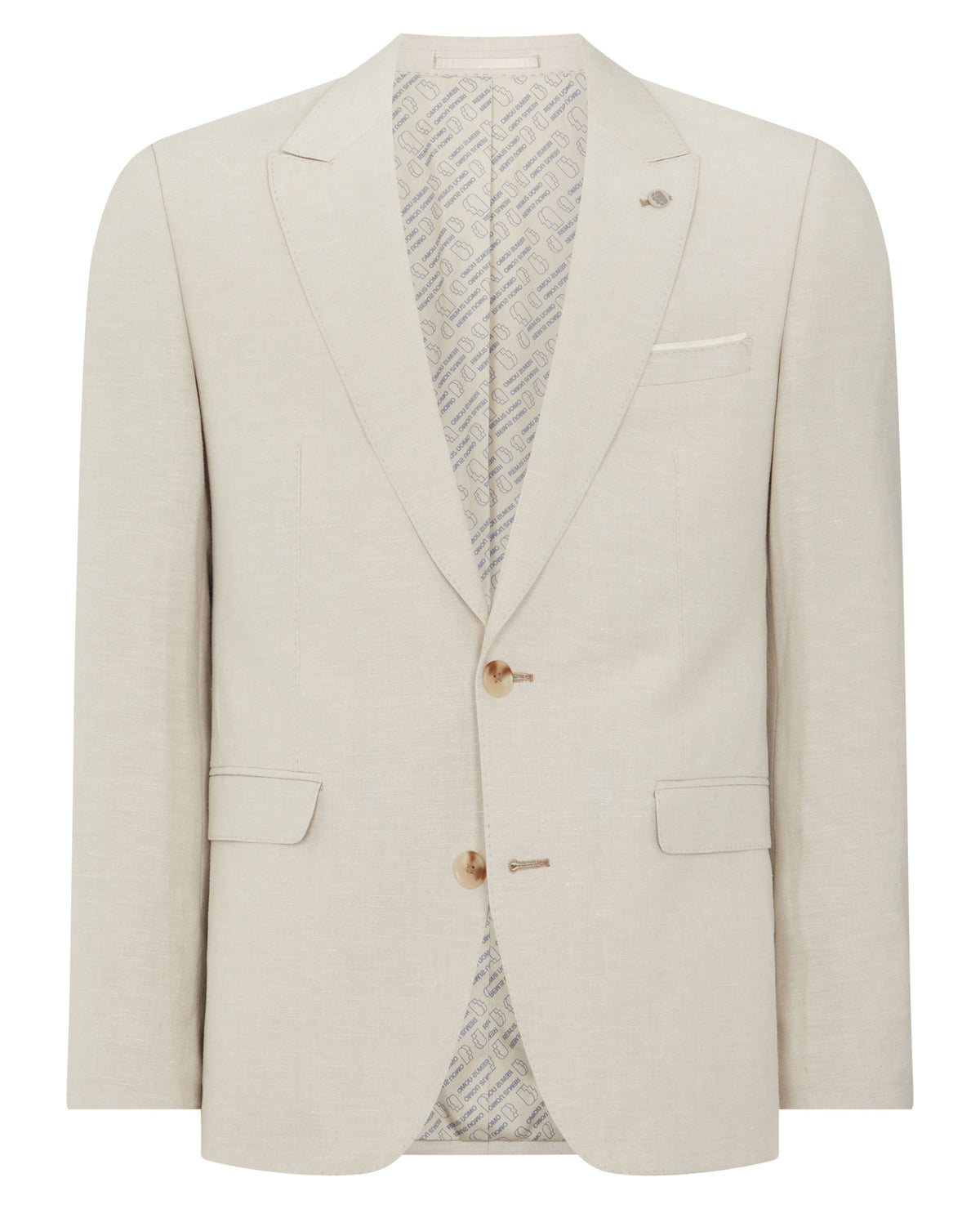 Man wearing a sand Slim Fit Linen-Blend Suit
