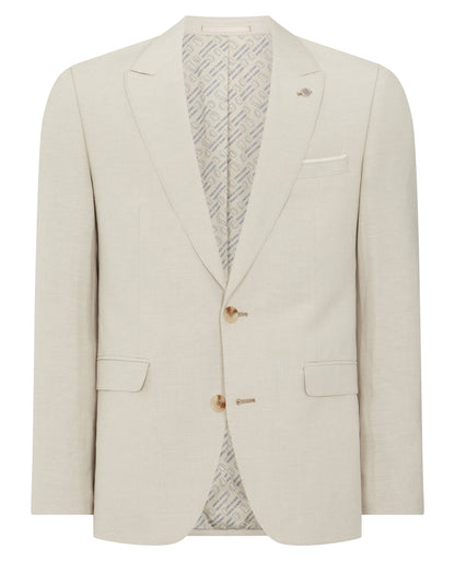 Man wearing a sand Slim Fit Linen-Blend Suit