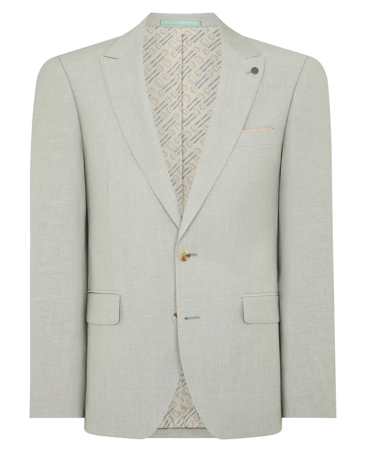 Man wearing a green Tapered Fit Linen-Blend Suit