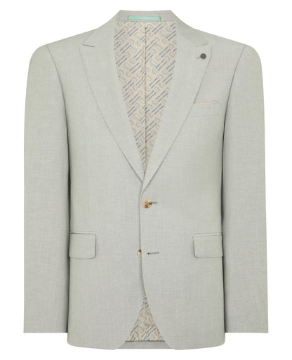 Man wearing a green Tapered Fit Linen-Blend Suit