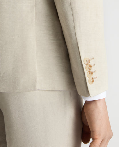 Man wearing a sand Tapered Fit Linen-Blend Suit Jacket