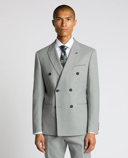Man wearing a grey Slim Fit Double-Breasted Stretch Jacket