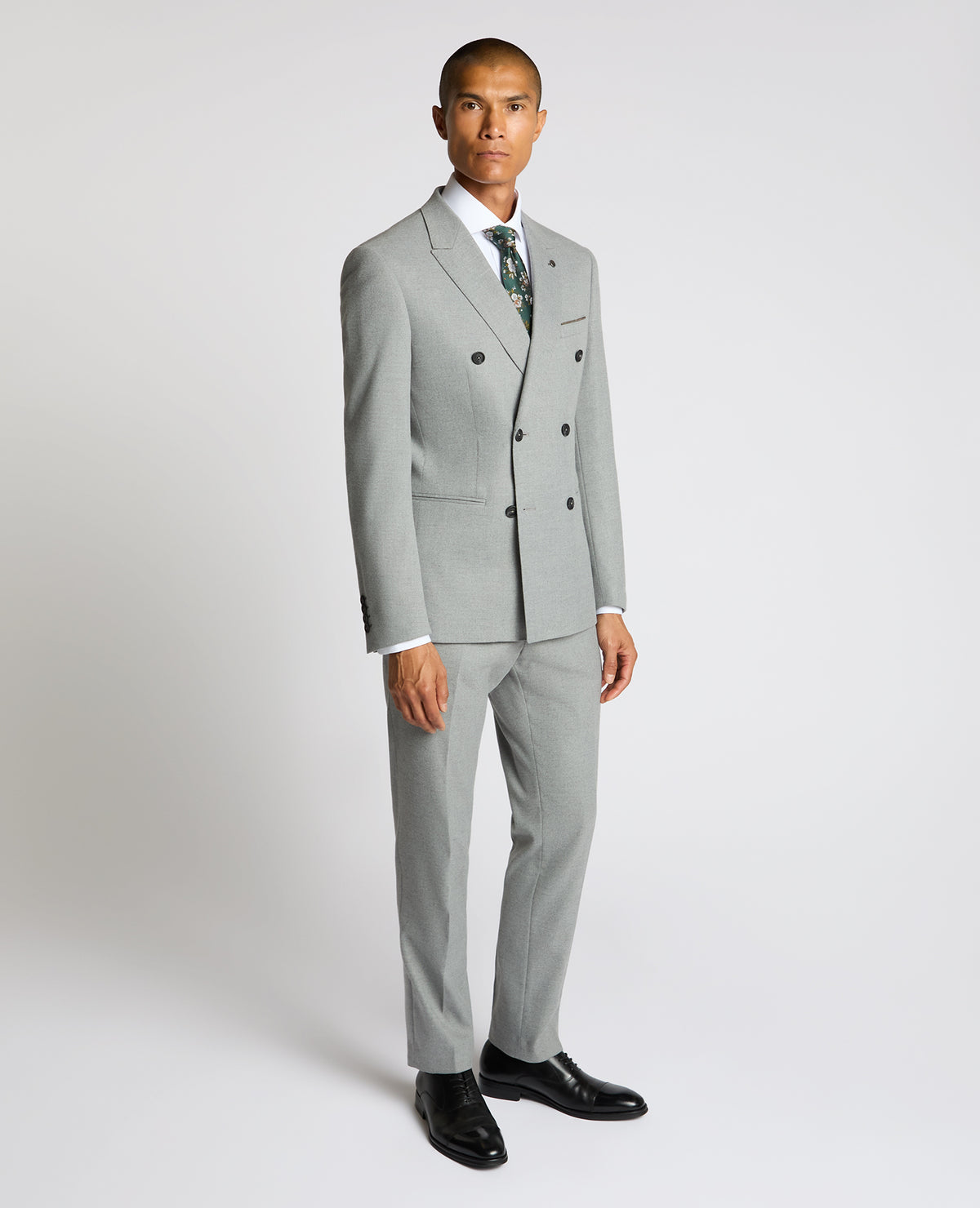 Man wearing a grey Slim Fit Double-Breasted Stretch Jacket