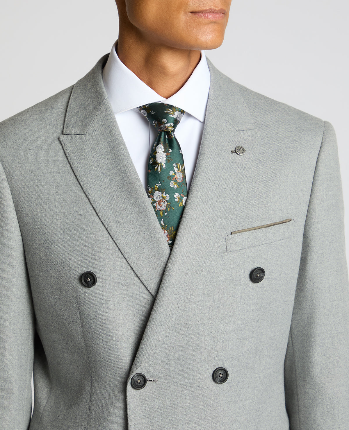 Man wearing a grey Slim Fit Double-Breasted Stretch Jacket