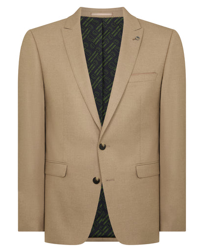 Man wearing a sand Slim Fit Stretch Suit Jacket