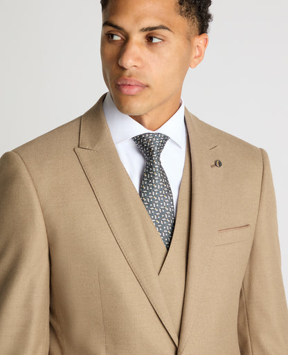 Man wearing a sand Slim Fit Stretch Suit Jacket