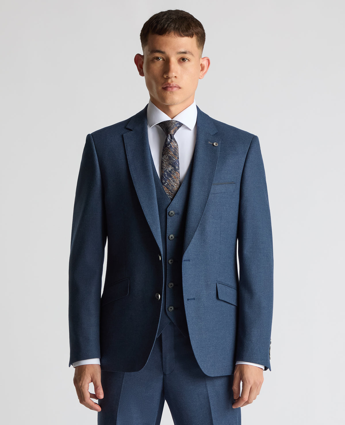 Man wearing a blue Tapered Fit Stretch Suit