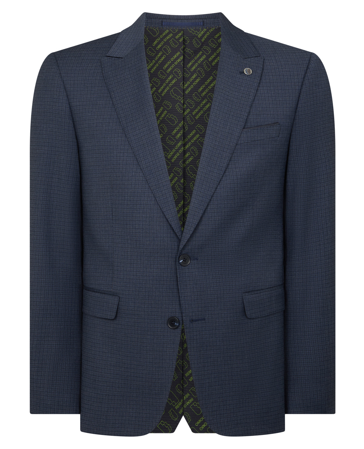 Man wearing a blue Slim Fit Checked Stretch Suit