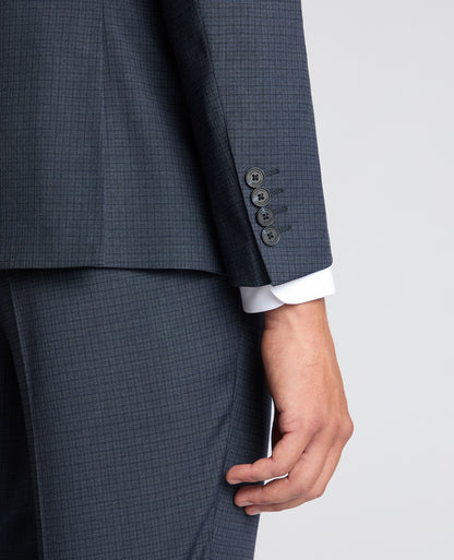 Man wearing a blue Slim Fit Checked Stretch Suit