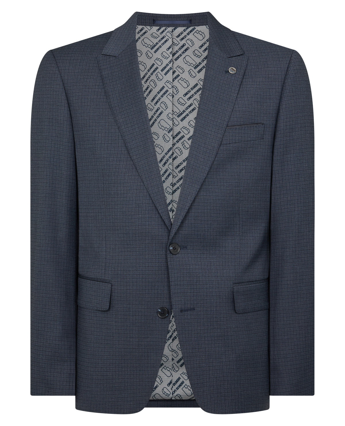 Man wearing a blue Tapered Fit Checked Stretch Suit