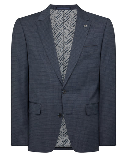 Man wearing a blue Tapered Fit Checked Stretch Suit