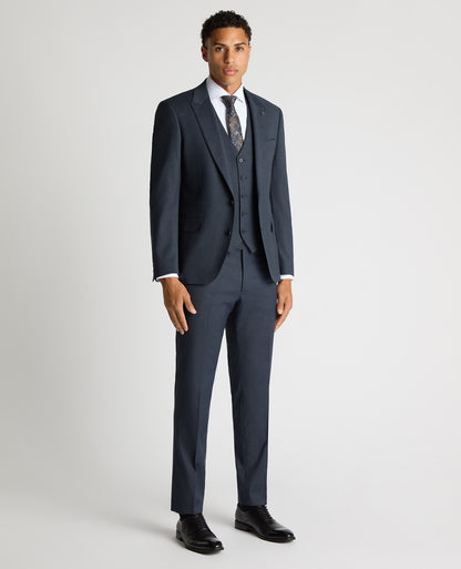 Man wearing a blue Tapered Fit Checked Stretch Suit