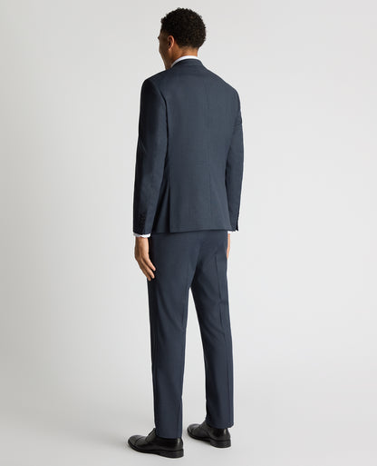 Man wearing a blue Tapered Fit Checked Stretch Suit