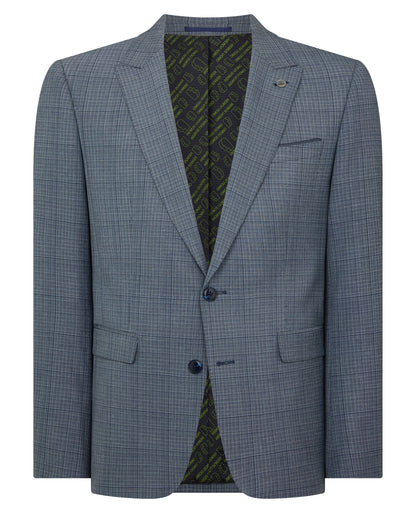 Man wearing a blue Slim Fit Checked Stretch Suit Jacket
