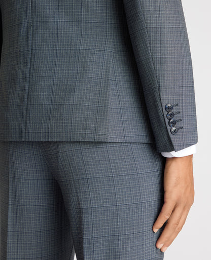 Man wearing a blue Slim Fit Checked Stretch Suit Jacket