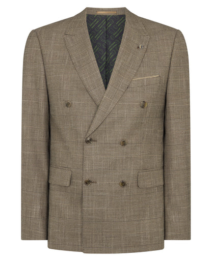 Man wearing a sand Slim Fit Double Breasted Suit Jacket