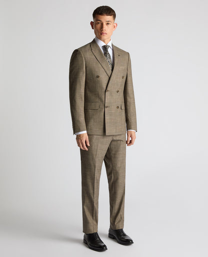 Man wearing a sand Slim Fit Double Breasted Suit Jacket
