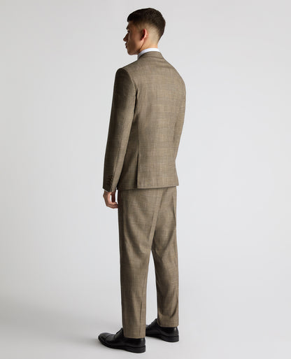Man wearing a sand Slim Fit Double Breasted Suit Jacket