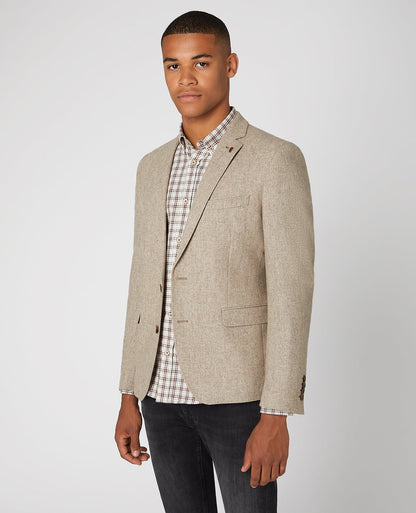 Man wearing a sand Slim Fit Wool Rich Jacket