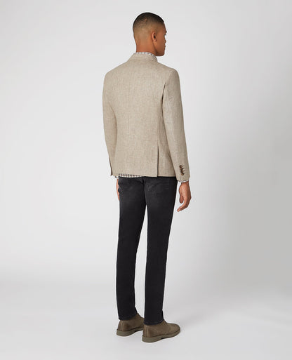Man wearing a sand Slim Fit Wool Rich Jacket
