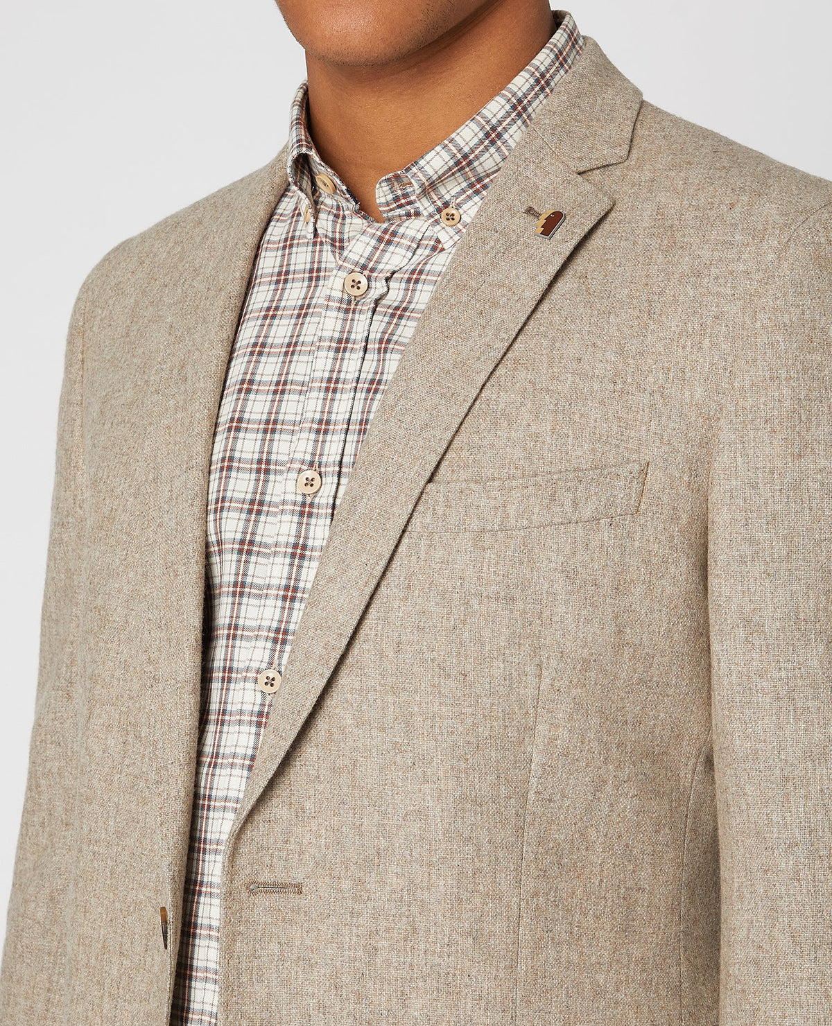 Man wearing a sand Slim Fit Wool Rich Jacket