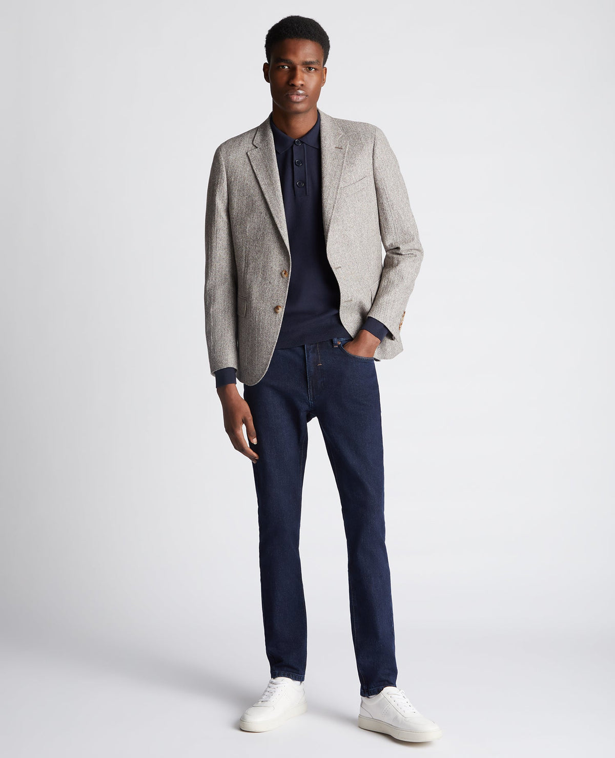 Man wearing a sand Slim Fit Wool Blend Jacket