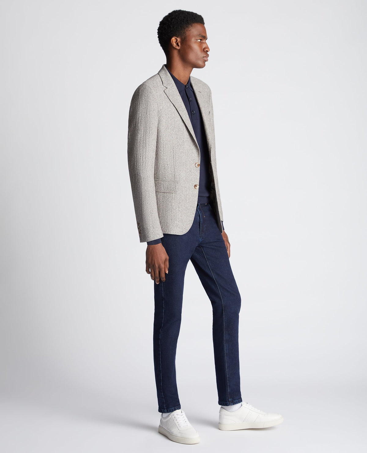 Man wearing a sand Slim Fit Wool Blend Jacket