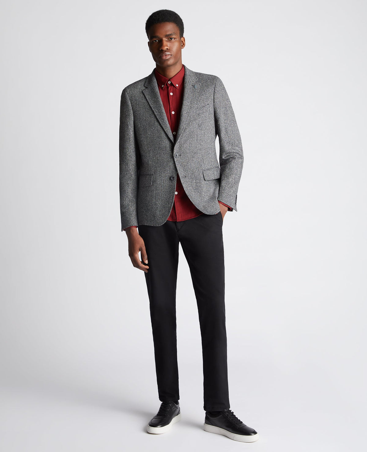 Man wearing a grey Slim Fit Wool Blend Jacket