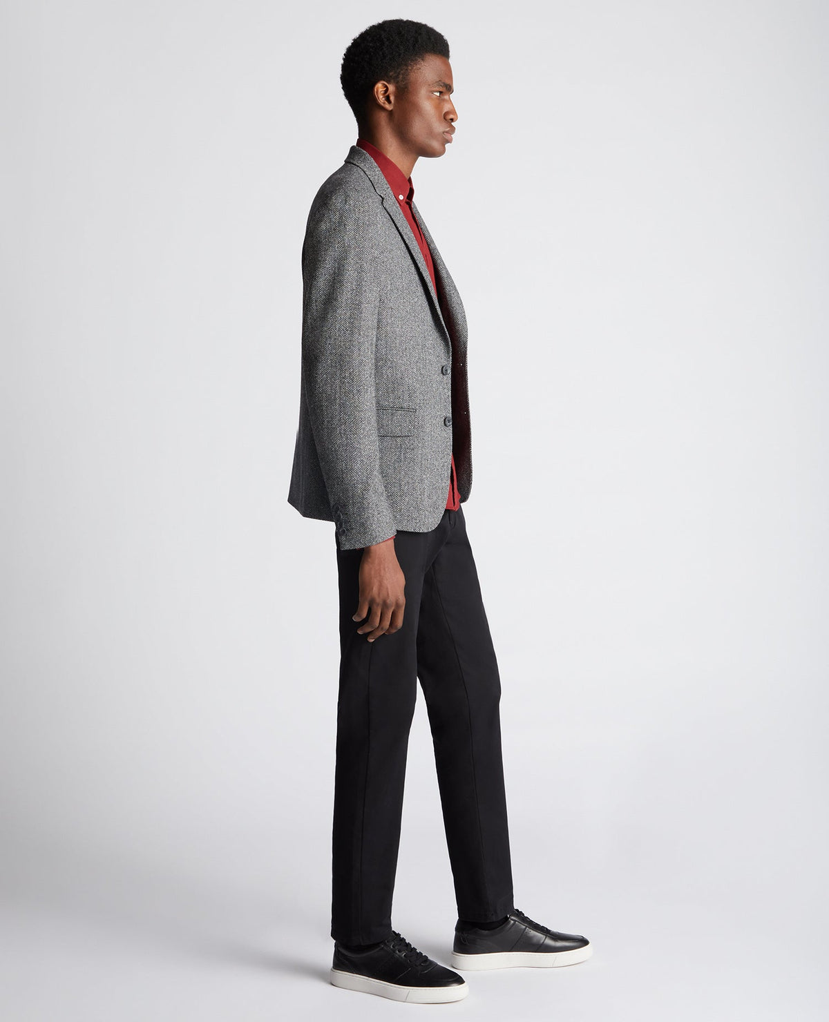 Man wearing a grey Slim Fit Wool Blend Jacket