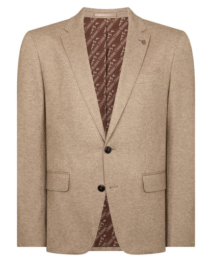 Man wearing a sand Slim Fit Wool Blend Jacket