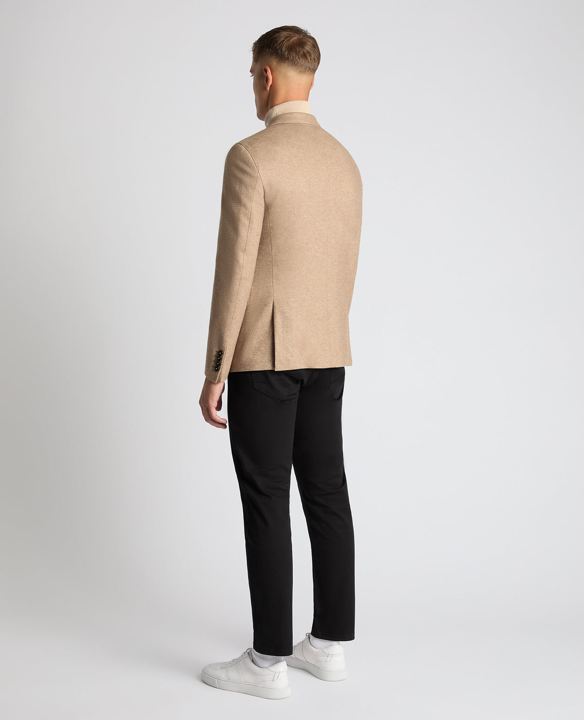Man wearing a sand Slim Fit Wool Blend Jacket