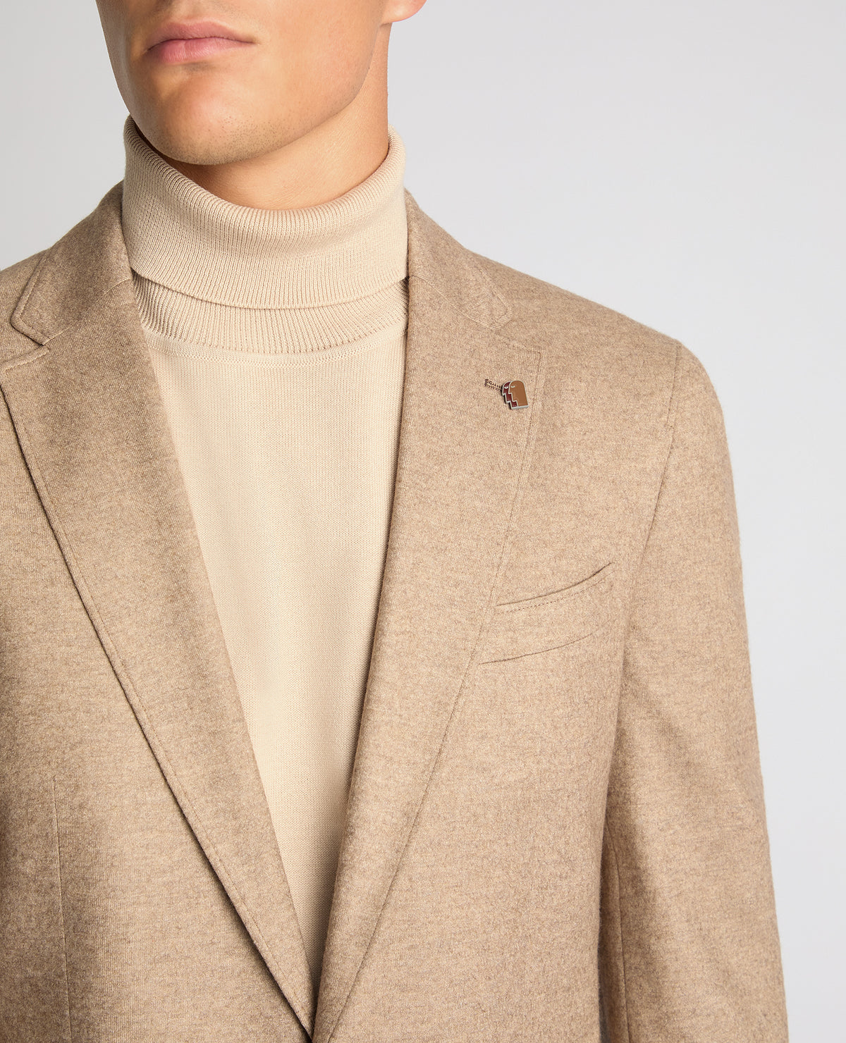 Man wearing a sand Slim Fit Wool Blend Jacket