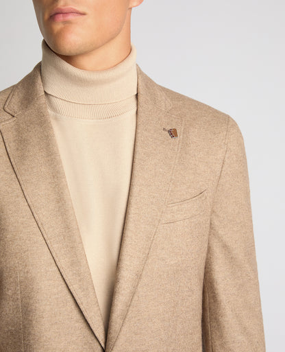Man wearing a sand Slim Fit Wool Blend Jacket
