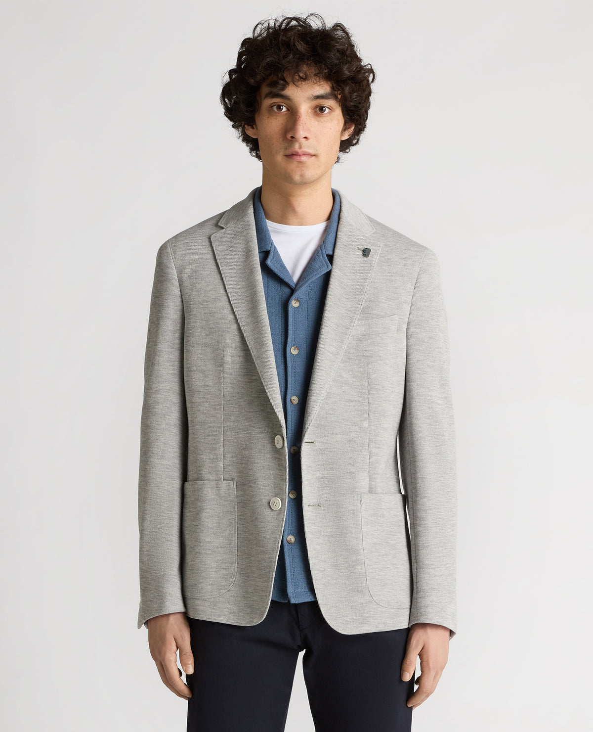Man wearing a grey Slim Fit Jersey Stretch Jacket