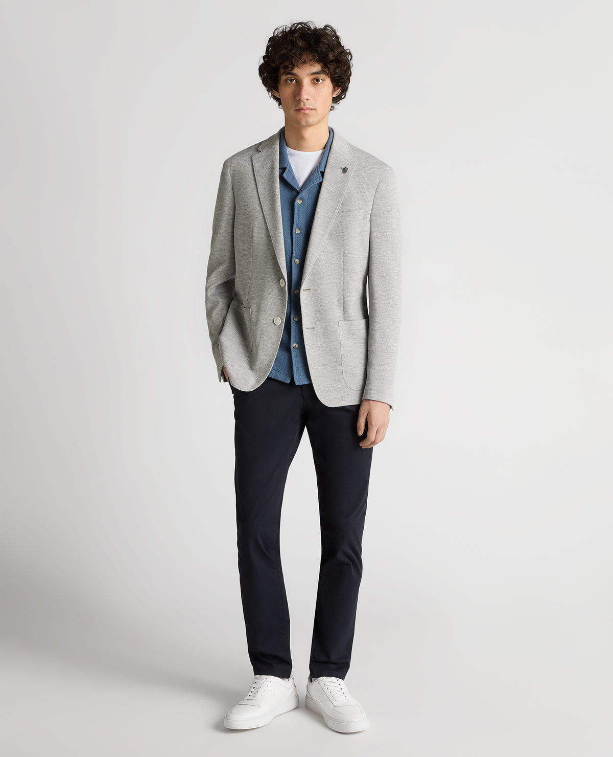 Man wearing a grey Slim Fit Jersey Stretch Jacket