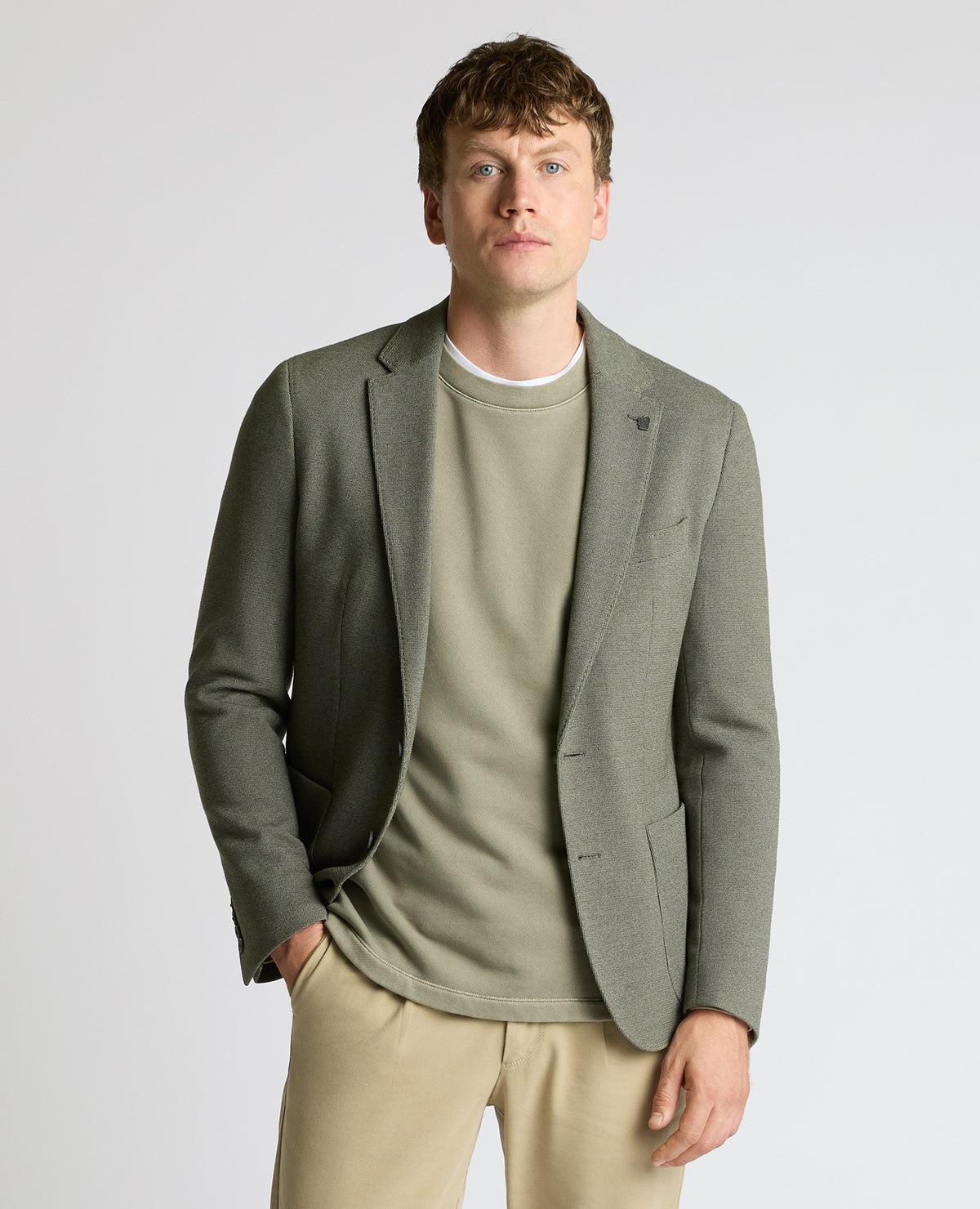 Man wearing a green Slim Fit Cotton-Blend Antoni Jacket