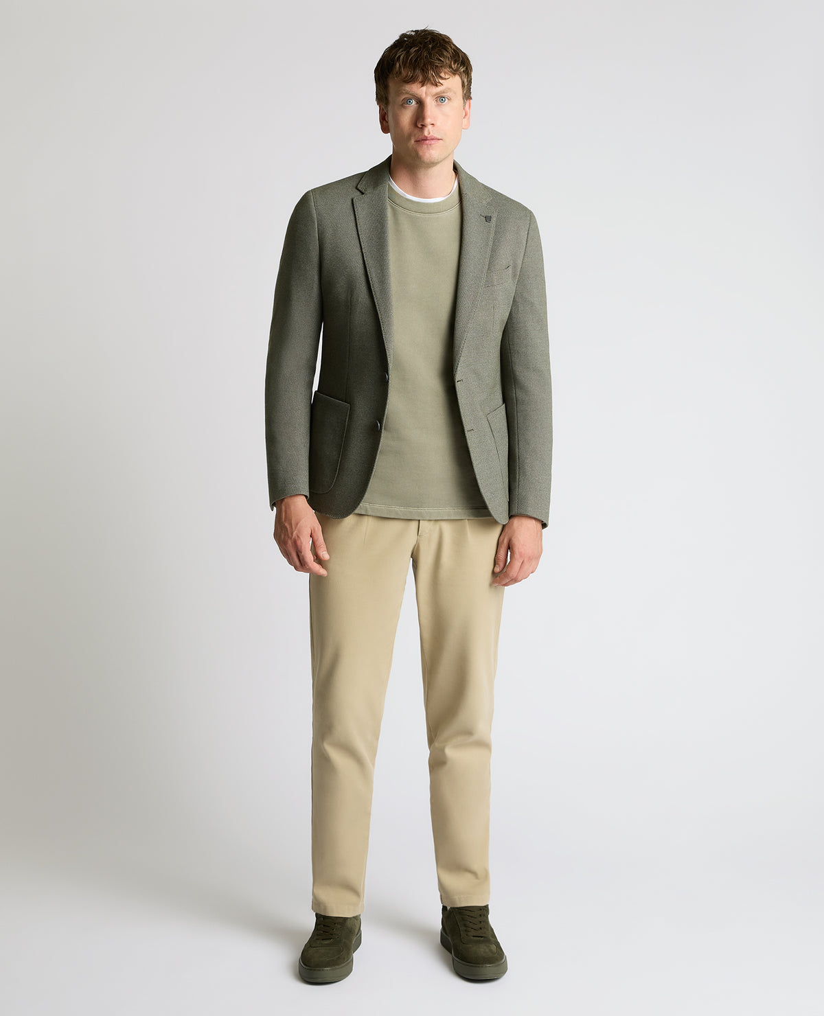 Man wearing a green Slim Fit Cotton-Blend Antoni Jacket