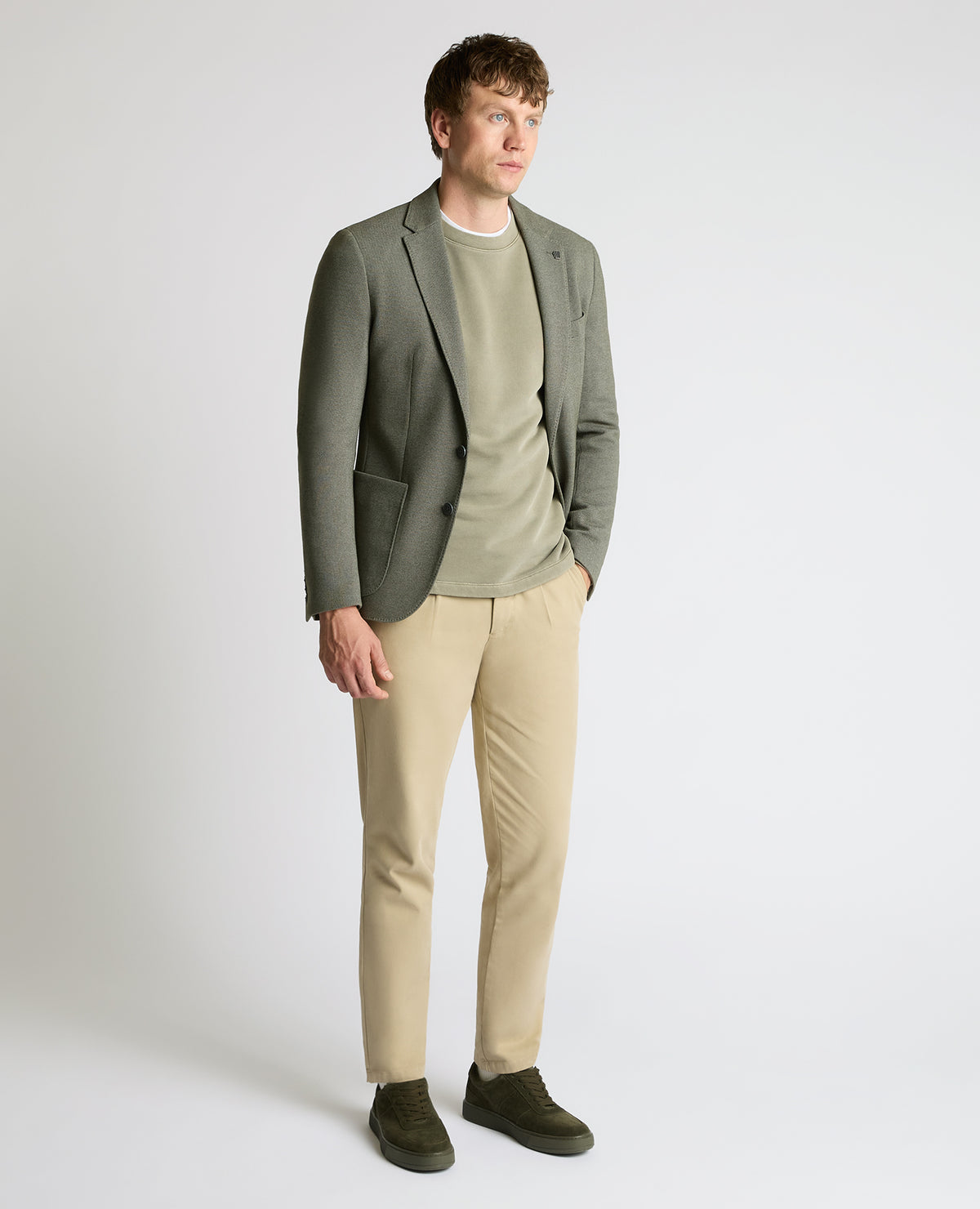 Man wearing a green Slim Fit Cotton-Blend Antoni Jacket