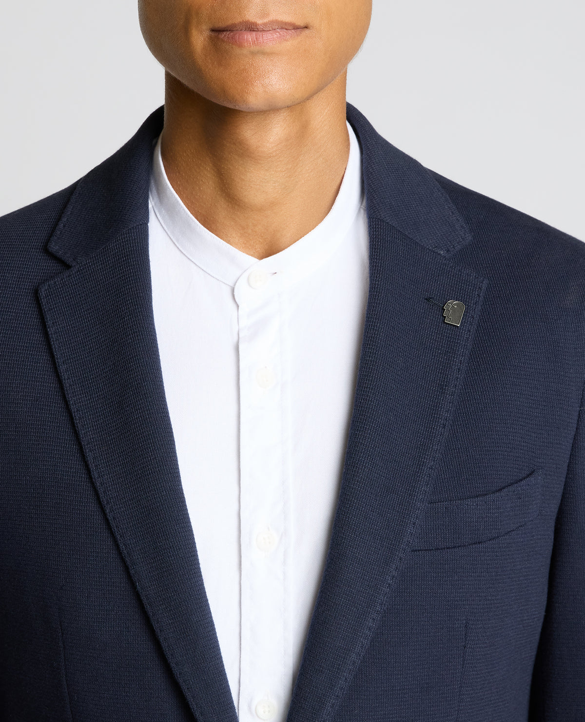 Man wearing a navy Slim Fit Cotton-Blend Antoni Jacket